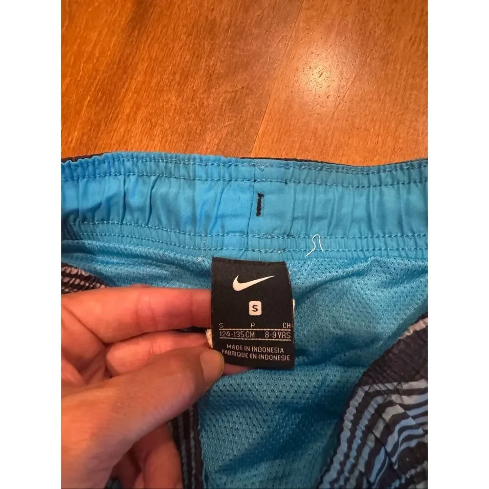 Nike Boys Swim Trunks Size Small Blue Geometric Board Shorts Drawstring